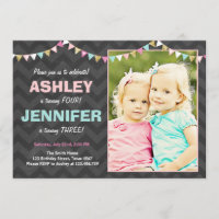 Joint twin birthday party invitation Twins Dual