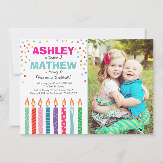 Joint twin birthday party invitation Twins Dual (Front)