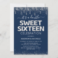 Joint Twin Sweet Sixteen 16th Birthday Party Invit Invitation