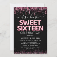 Joint Twin Sweet Sixteen 16th Birthday Party Invitation