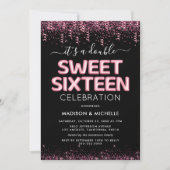 Joint Twin Sweet Sixteen 16th Birthday Party Invitation (Front)