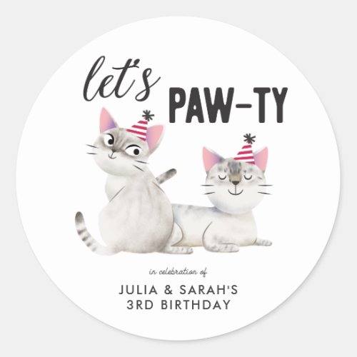 Joint Twins Birthday Cats Party Favor Classic Round Sticker