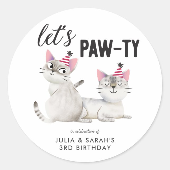 Joint Twins Birthday Cats Party Favor Classic Round Sticker (Front)