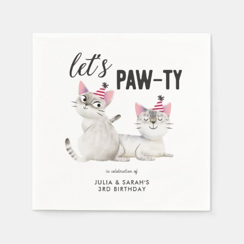 Joint Twins Birthday Party Pawty Cats Napkins
