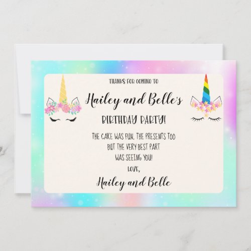 Joint Unicorn Birthday Thank You Card