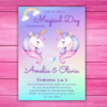 Joint Unicorn Sisters Twin Siblings Birthday Party Invitation<br><div class="desc">Rainbow Unicorn Birthday Party Invitation ready to be personalized by You!</div>
