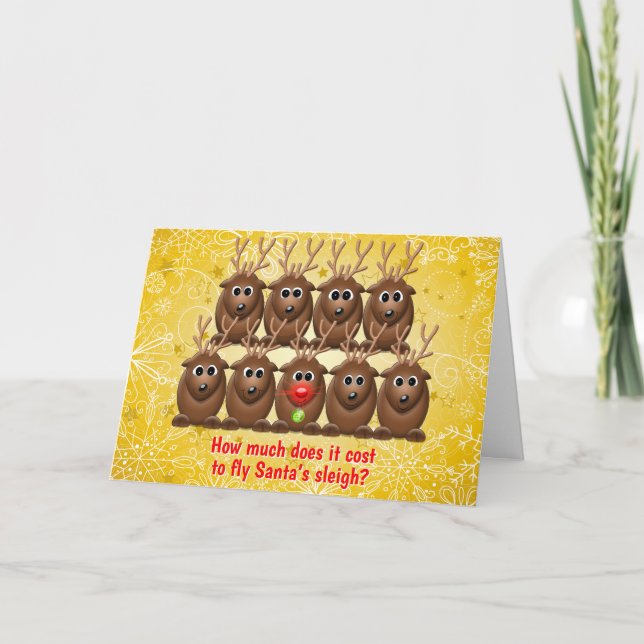 Joke Funny Sleigh Santa's Reindeer Christmas Xmas Holiday Card (Front)