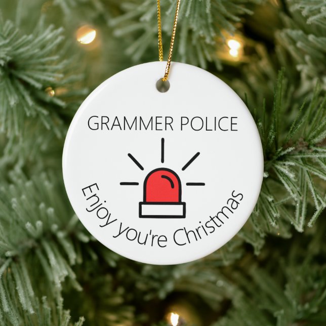 Joke Grammar police secret santa gift Ceramic Ornament (Tree)