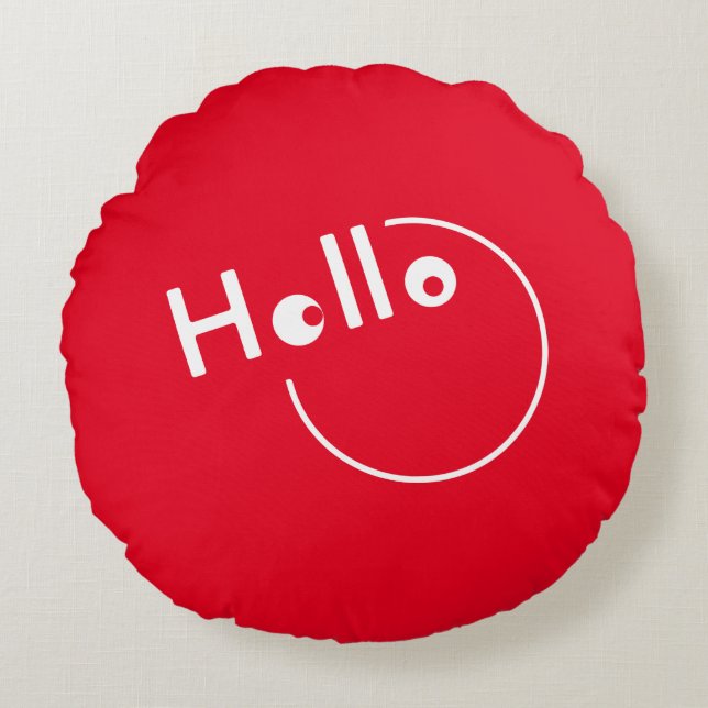 Joke Hello Moving White Fun Typography Faces Round Pillow (Front)