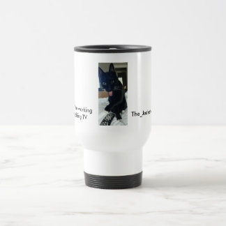 Joke mug cat with remote tongue stainless white