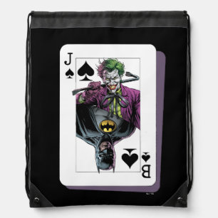 Joker and Batman Spade Playing Card Illustration Drawstring Bag