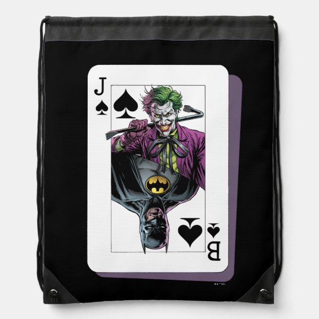 Joker and Batman Spade Playing Card Illustration Drawstring Bag (Front)