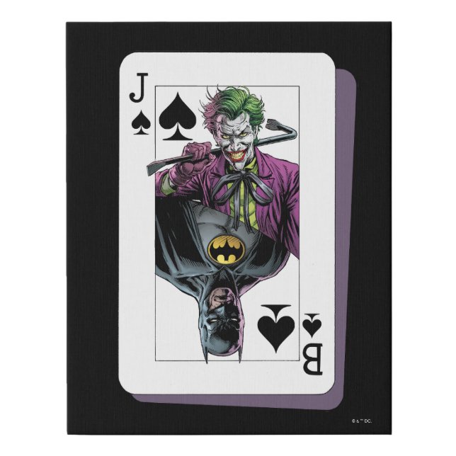 Joker and Batman Spade Playing Card Illustration Faux Canvas Print (Front)