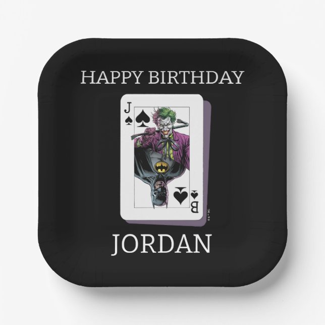 Joker and Batman Spade Playing Card Illustration Paper Plates (Front)