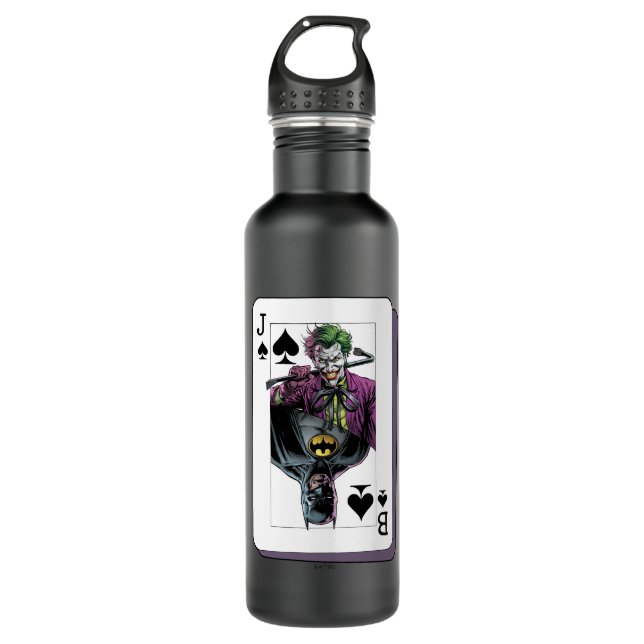 Joker and Batman Spade Playing Card Illustration Stainless Steel Water Bottle (Front)