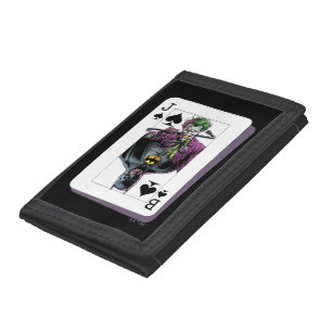 Joker and Batman Spade Playing Card Illustration Tri-fold Wallet