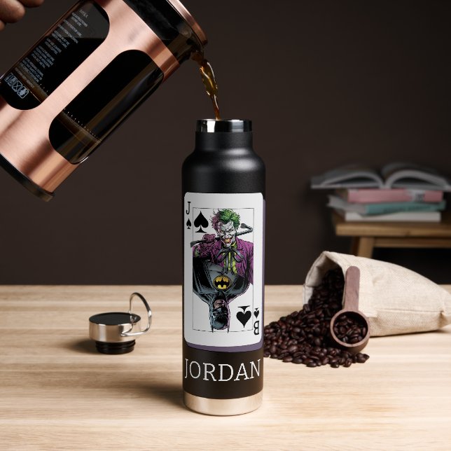 Joker and Batman Spade Playing Card Illustration Water Bottle (Coffee)
