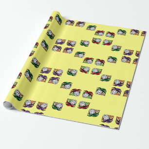 Joker colorful hats pattern yellow wrapping paper