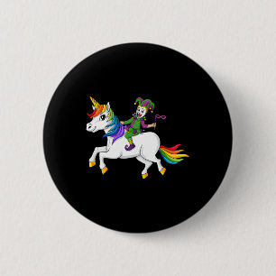 Joker Riding Unicorn Mardi Gras Fun Girls Kids Button