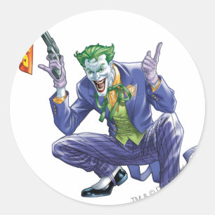 Joker with fake gun classic round sticker