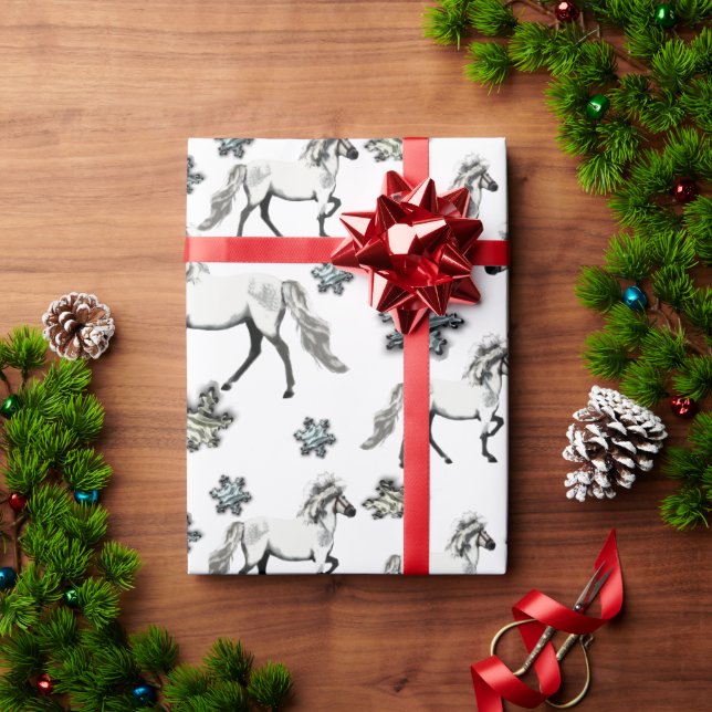 Jol Icelandic Horse and snowflakes Wrapping Paper (Holiday Gift)