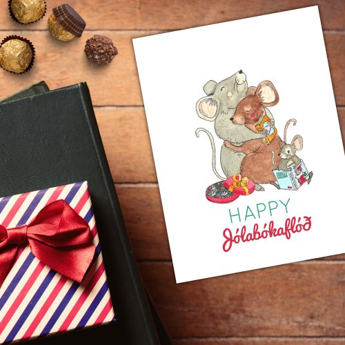 Jolabokaflod Christmas Mice Holiday Postcard