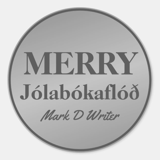 Jolabokaflod Gray Classic Round Sticker (Front)