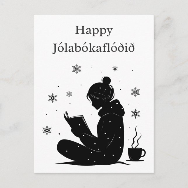 Jólabókaflóð – Icelandic Book Flood, Custom Gift Holiday Postcard (Front)