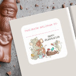 Jolabokaflod Mice Book Belongs To Square Sticker<br><div class="desc">Are you giving books for Jolabokaflod this year? Make your gifts extra special with these bookplate labels! Add your recipient's name and stick inside the cover for a little surprise! Jolabokaflod (roughly translated to Christmas Book Flood) is the wonderful Icelandic tradition of giving books on Christmas Eve and spending the...</div>