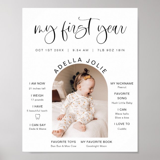 JOLIE  Minimal Fun Arch Photo First Year Milestone Poster (Front)