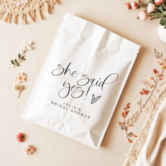 JOLIE Minimalist She Said Yes Heart Bridal Shower Favor Bag (Creator Uploaded)