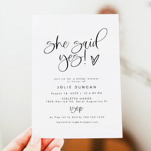 JOLIE Minimalist She Said Yes Heart Bridal Shower Invitation