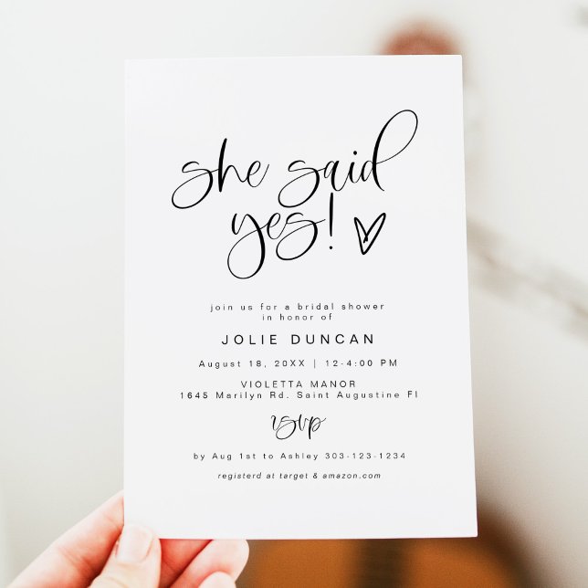 JOLIE Minimalist She Said Yes Heart Bridal Shower Invitation (Creator Uploaded)