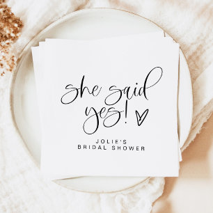 JOLIE Minimalist She Said Yes Heart Bridal Shower Napkins