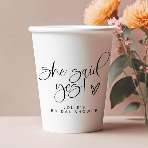JOLIE Minimalist She Said Yes Heart Bridal Shower Paper Cups