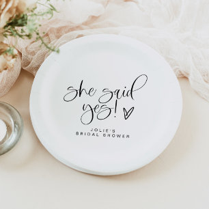 JOLIE Minimalist She Said Yes Heart Bridal Shower Paper Plates
