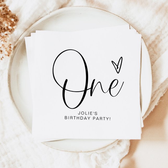 JOLIE Modern Boho One Heart First Birthday Napkins (Creator Uploaded)
