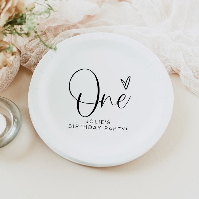 JOLIE Modern Boho One Heart First Birthday Paper Plates (Creator Uploaded)
