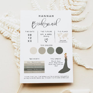 JOLIE Modern EDITABLE Bridesmaid Info Card