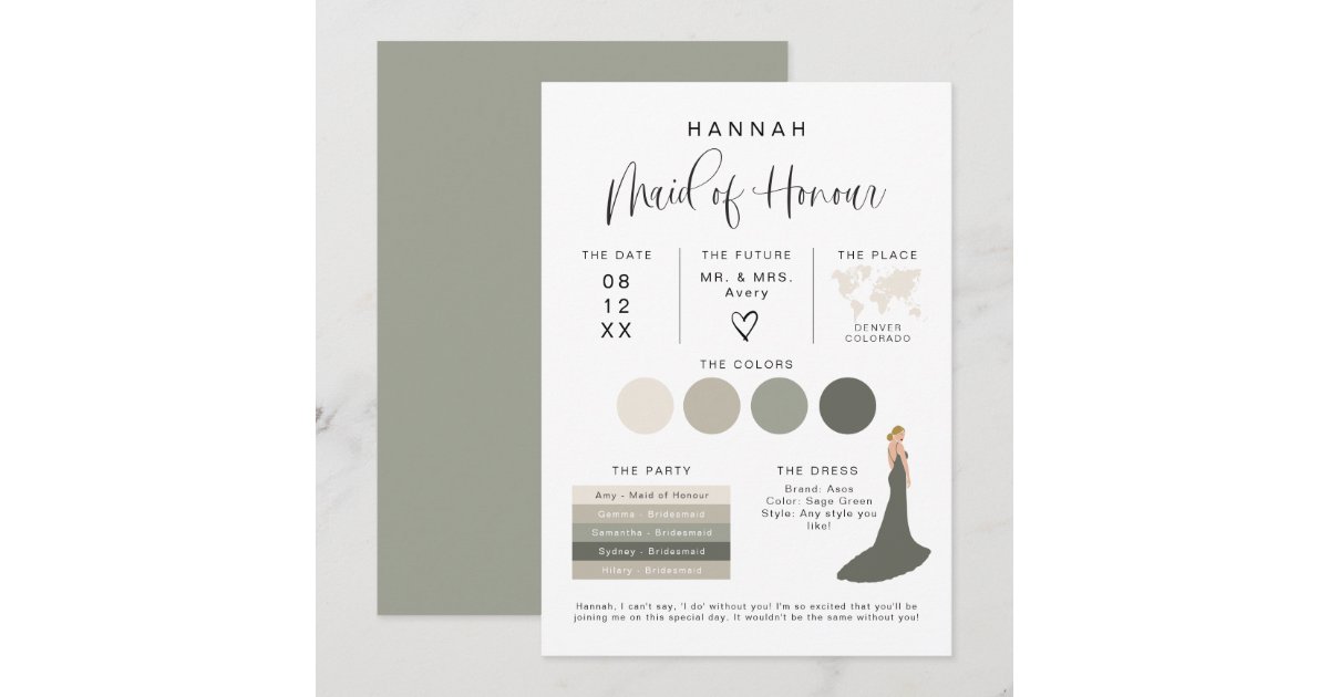JOLIE Modern EDITABLE Maid of Honour Info Card | Zazzle