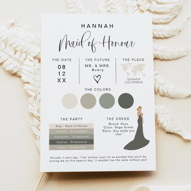JOLIE Modern EDITABLE Maid of Honour Info Card (Creator Uploaded)