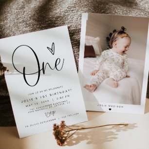 JOLIE Modern Minimal Boho 1st Birthday Photo Invitation