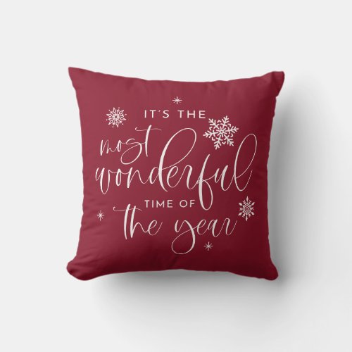 JOLIE Red Most Wonderful Time Christmas Quote Throw Pillow