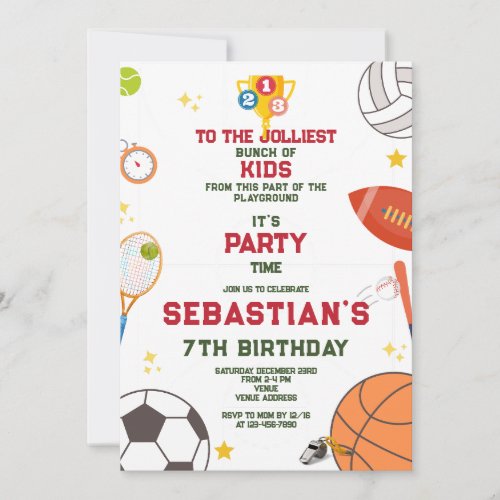Jolliest Bunch Modern Sports Kids Birthday Party Invitation