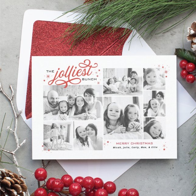 Jolliest Bunch Multi Photo Holiday Newsletter Card (Creator Uploaded)
