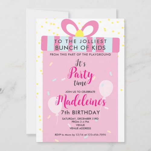 Jolliest Bunch Pink Funny GIRLS Birthday Party Invitation