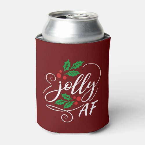 Jolly AF Christmas Beer Drinking Humor Red Can Cooler