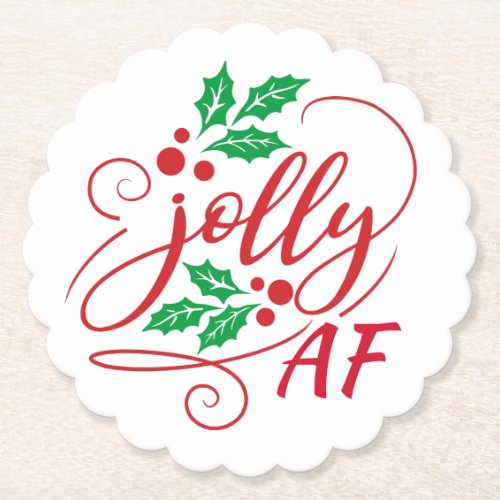 Jolly AF Christmas Drinking Humor Paper Coaster