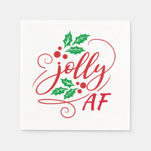 Jolly AF Christmas Holly Party Drinking Humor Napkins