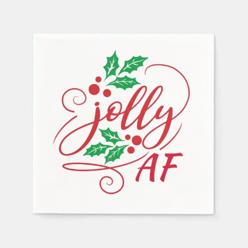 Jolly AF Christmas Holly Party Drinking Humor Napkins